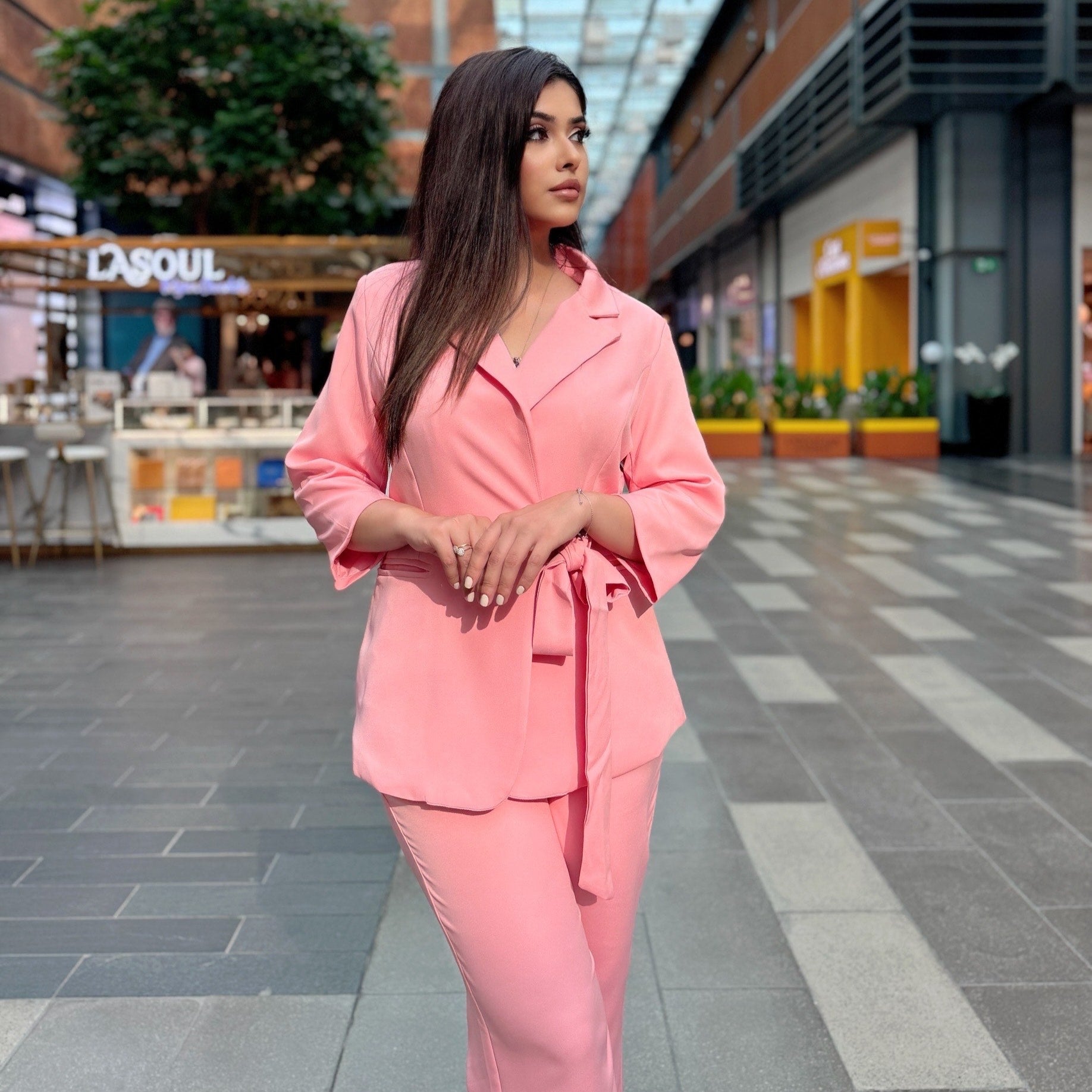 Peach Pink Drape Blazer Pant Set