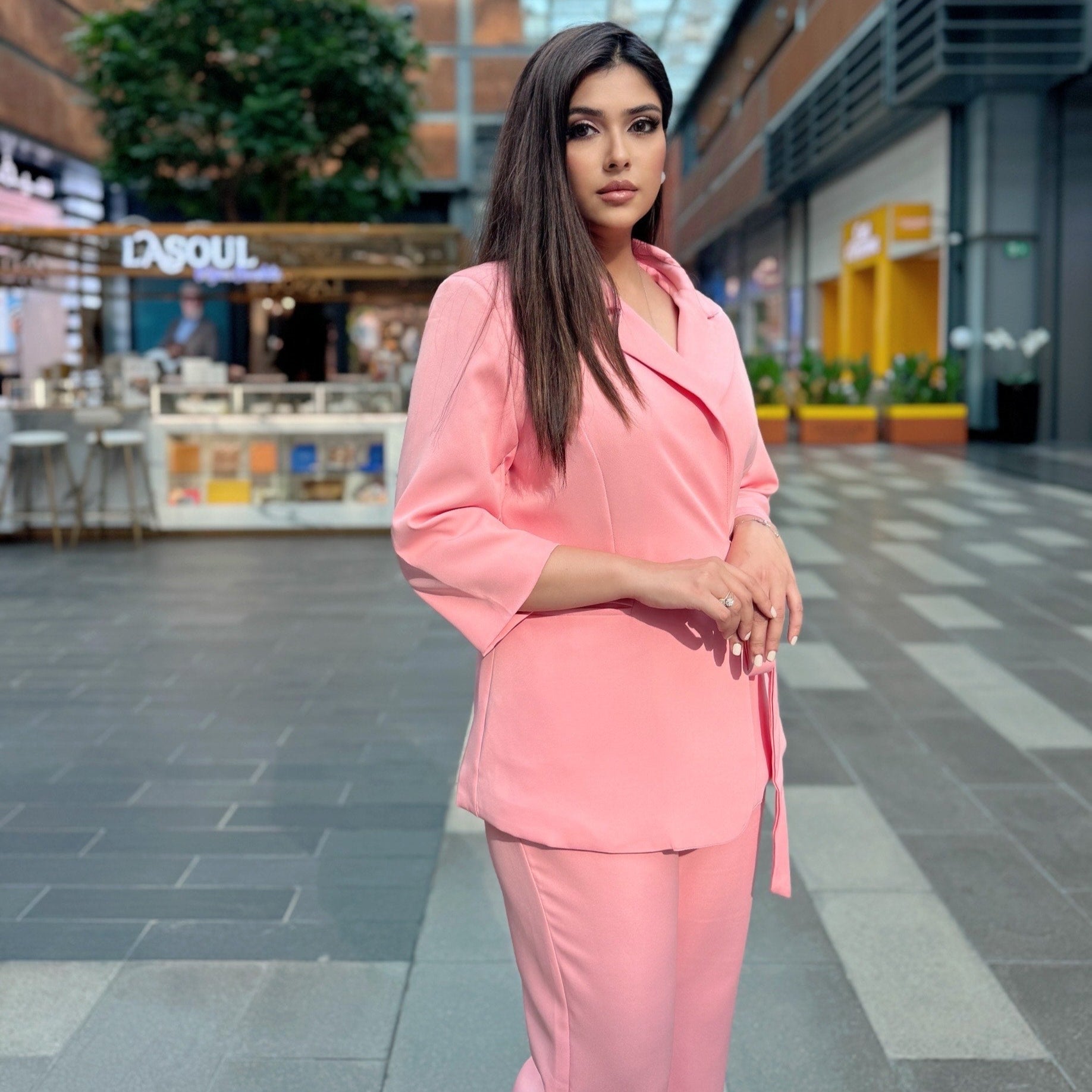Peach Pink Drape Blazer Pant Set