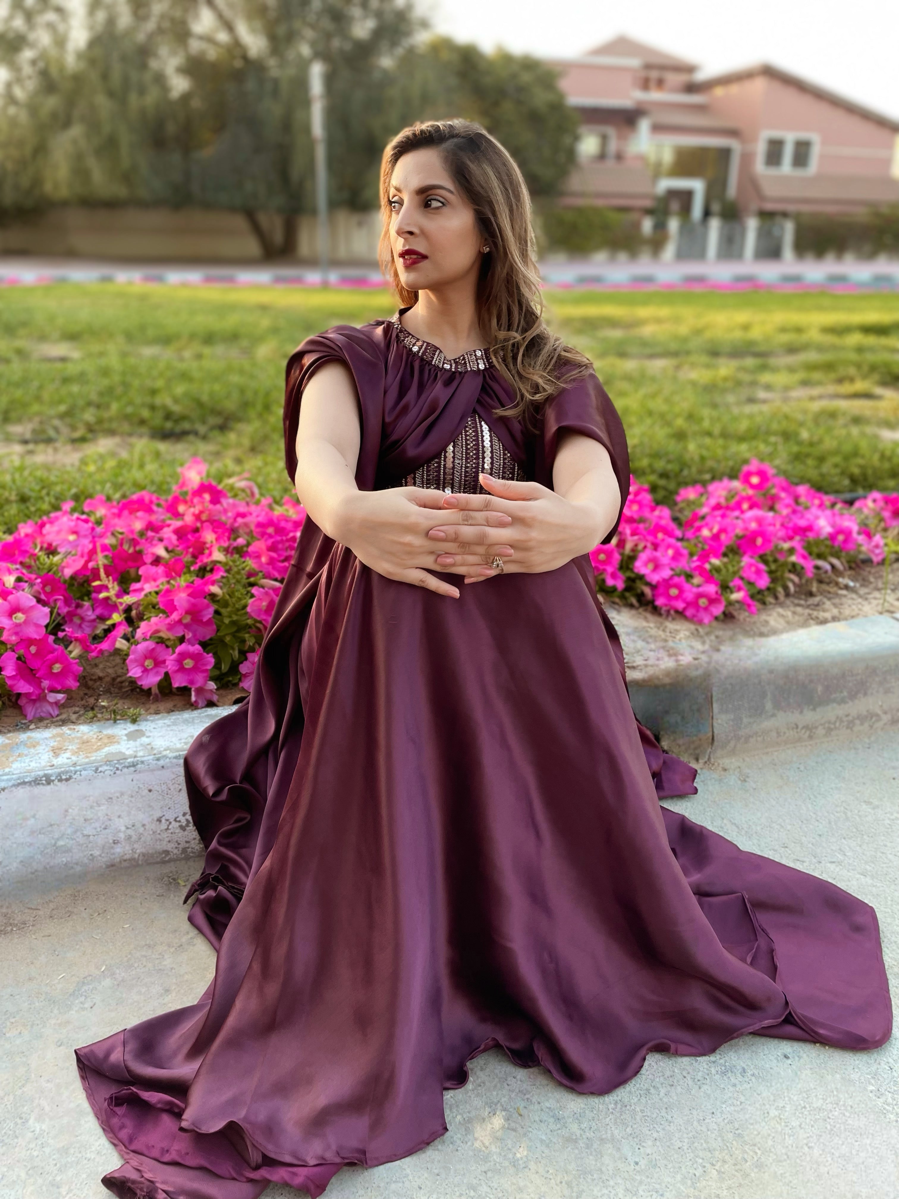 Wine Gold Sequin Cape Fusion Wear