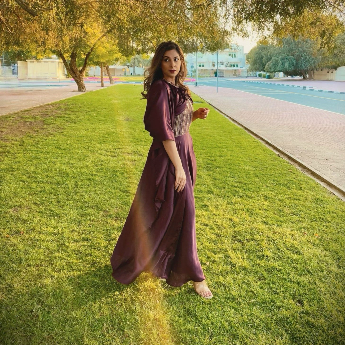 Wine Gold Sequin Cape Fusion Wear
