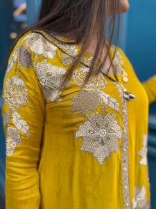 Mustard Embroidered Kurta Palazzo Pant Set