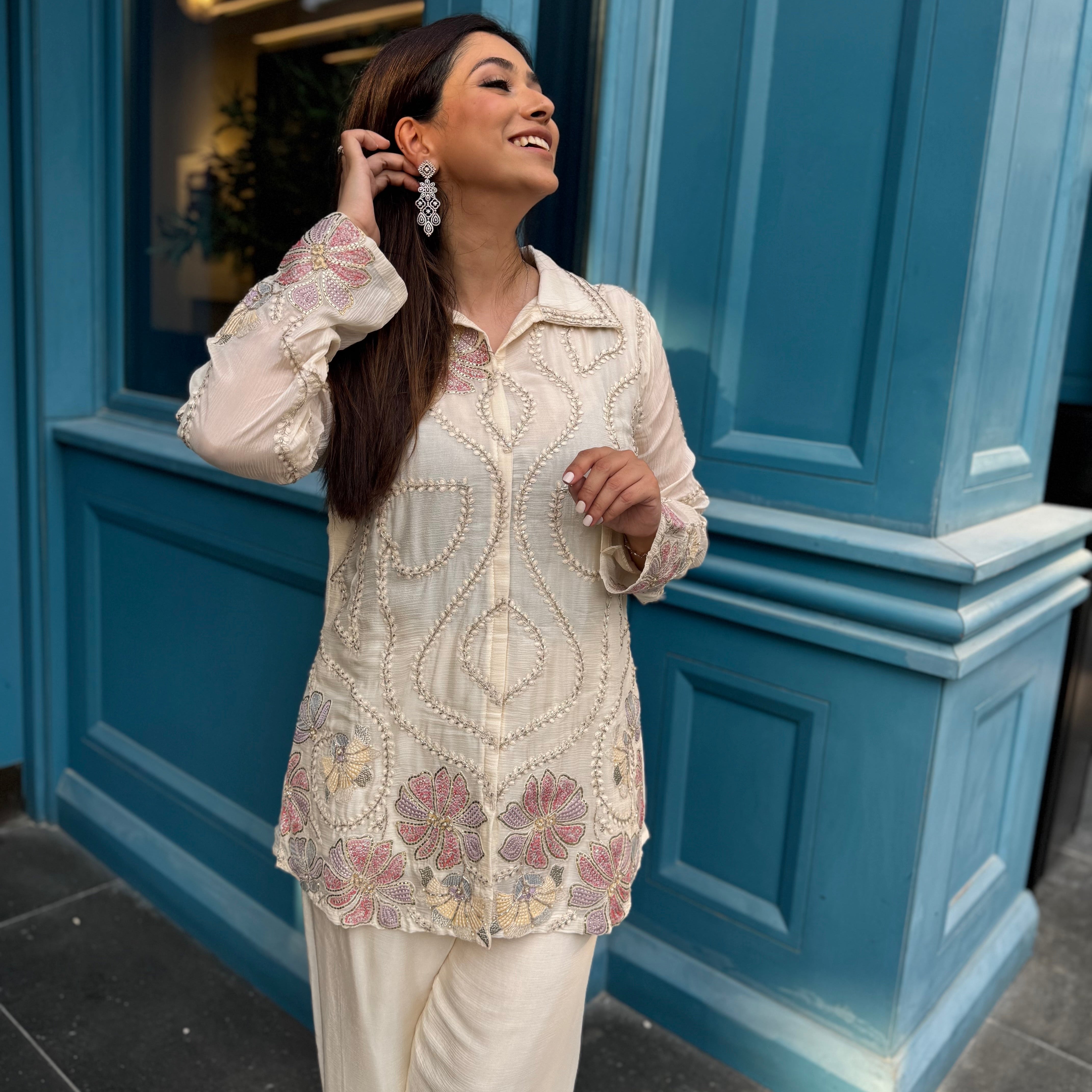 Off White Embroidered Ethnic Set