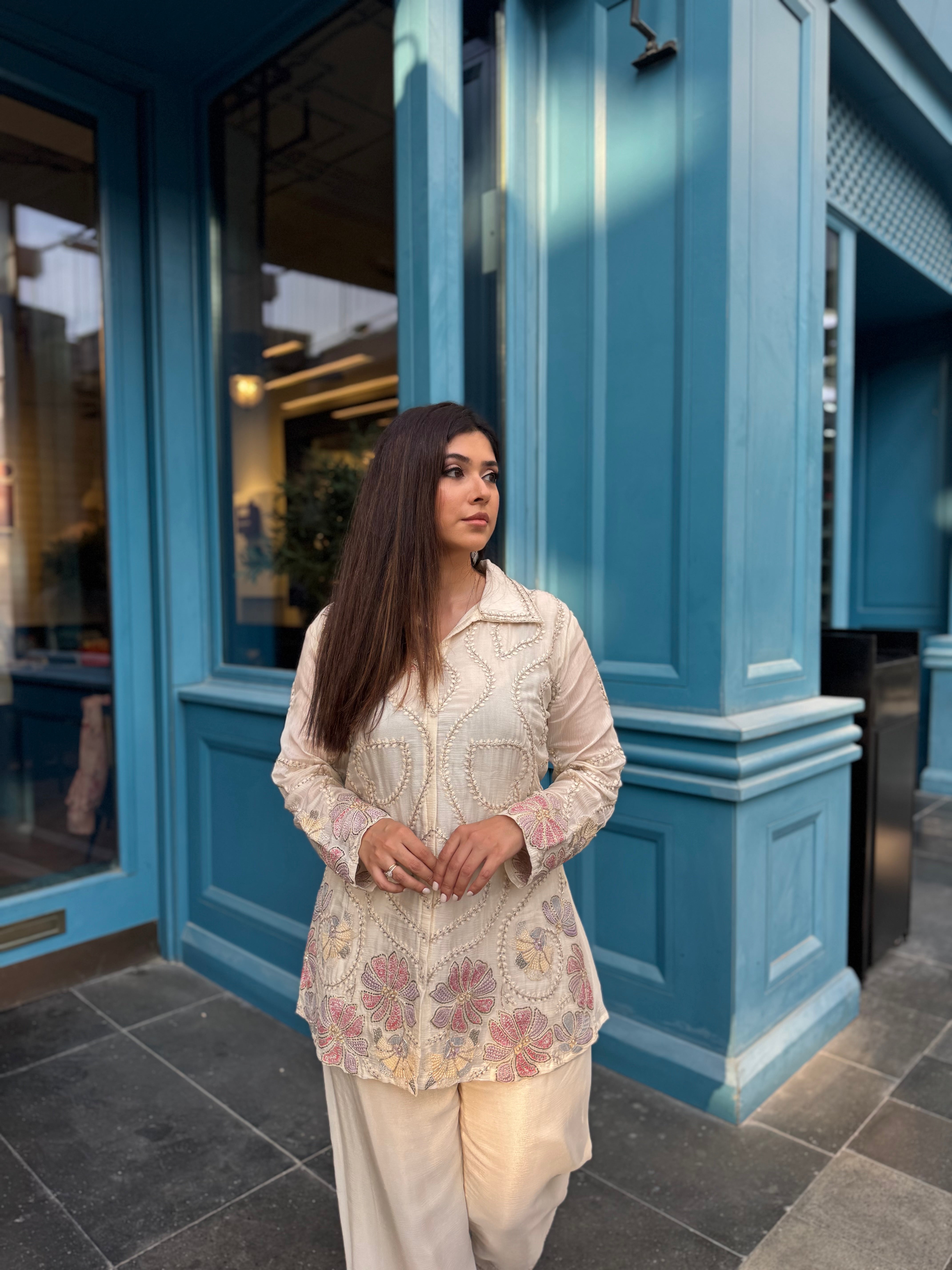 Off White Embroidered Ethnic Set