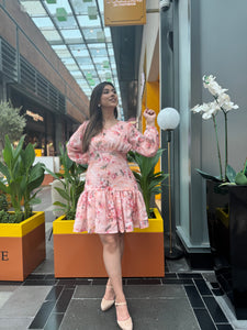 Pink Floral Linen Summer Dress