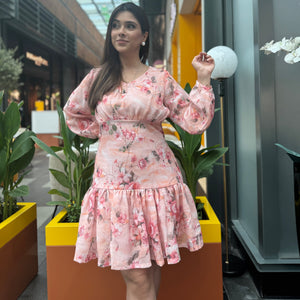 Pink Floral Linen Summer Dress