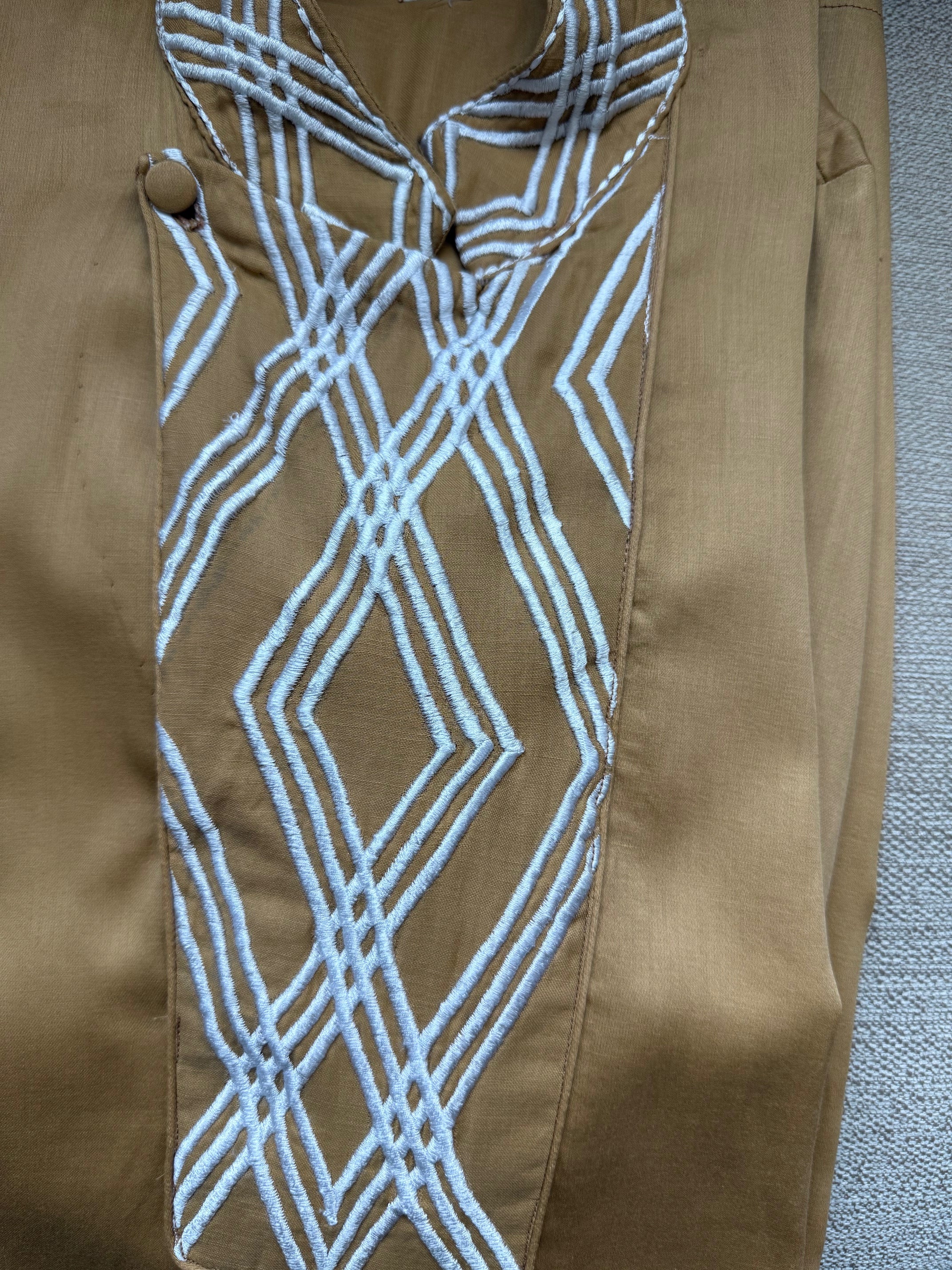 Gold White Work Men's Kurta