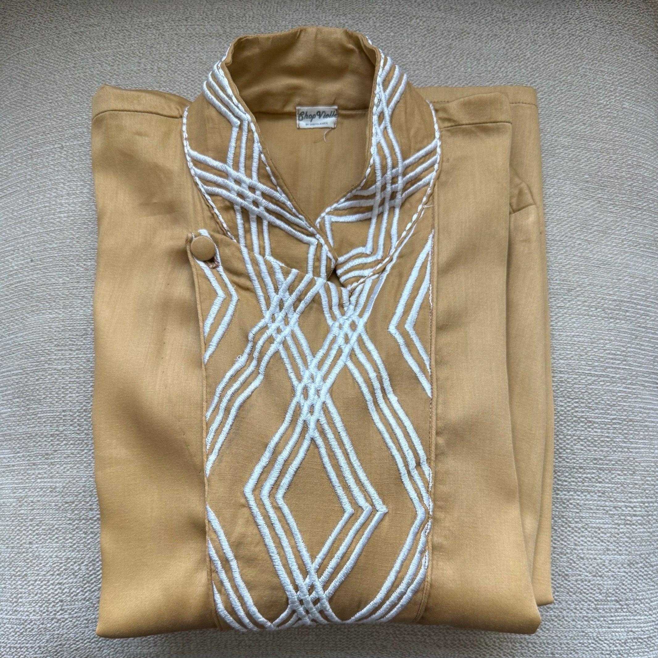 Gold White Work Men's Kurta