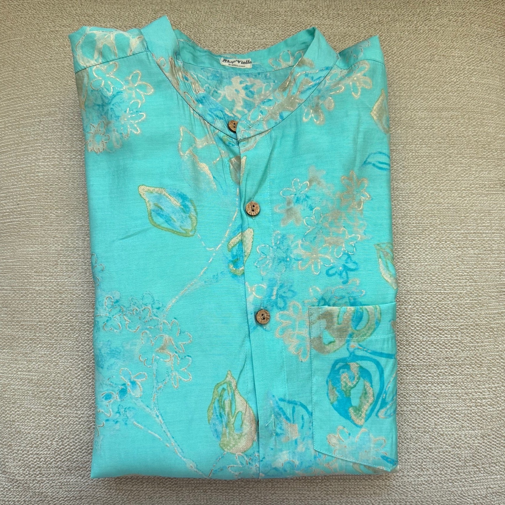 Blue Floral Gold Foil Men's Shirt