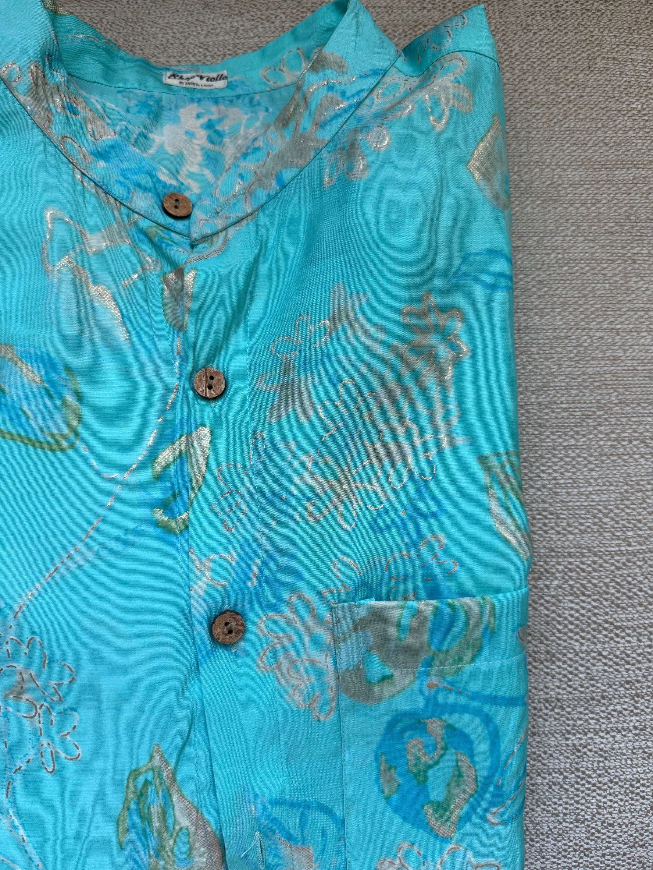 Blue Floral Gold Foil Men's Shirt