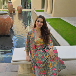 Client Love - Shaifali dressed in a printed cape crop drape skirt set