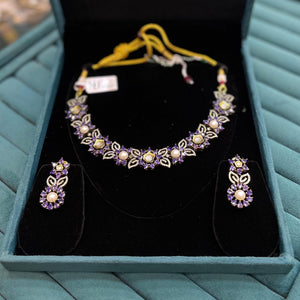 Purple Crystal Pearl Choker Necklace Set