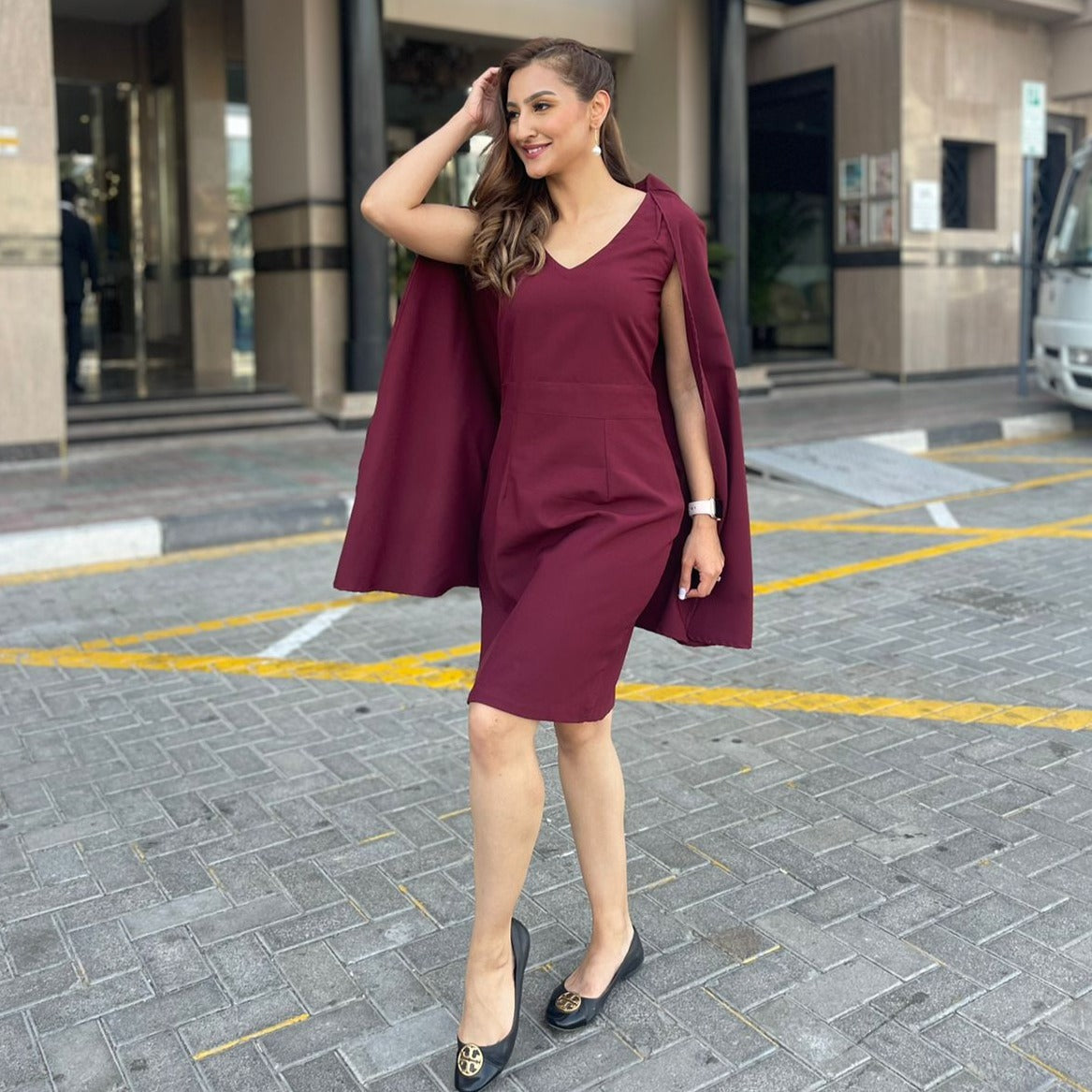 Maroon Cape Dress