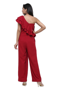 One Sleeve Marsala Frill Jumpsuit