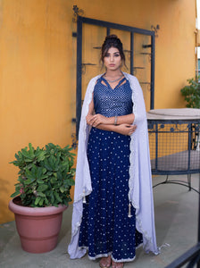 Midnight Blue Lehenga Skirt Crop Ethnic Set