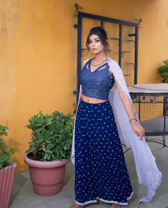 Midnight Blue Lehenga Skirt Crop Ethnic Set