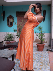 Orange Bandhani Print Fusion Dress