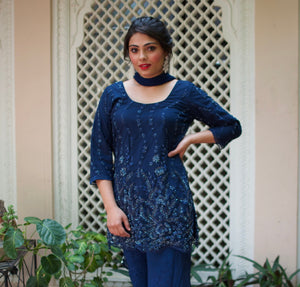 Midnight Blue Embroidered Kurta Palazzo Set