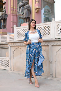 Blue Bandhani Drape Skirt  Set
