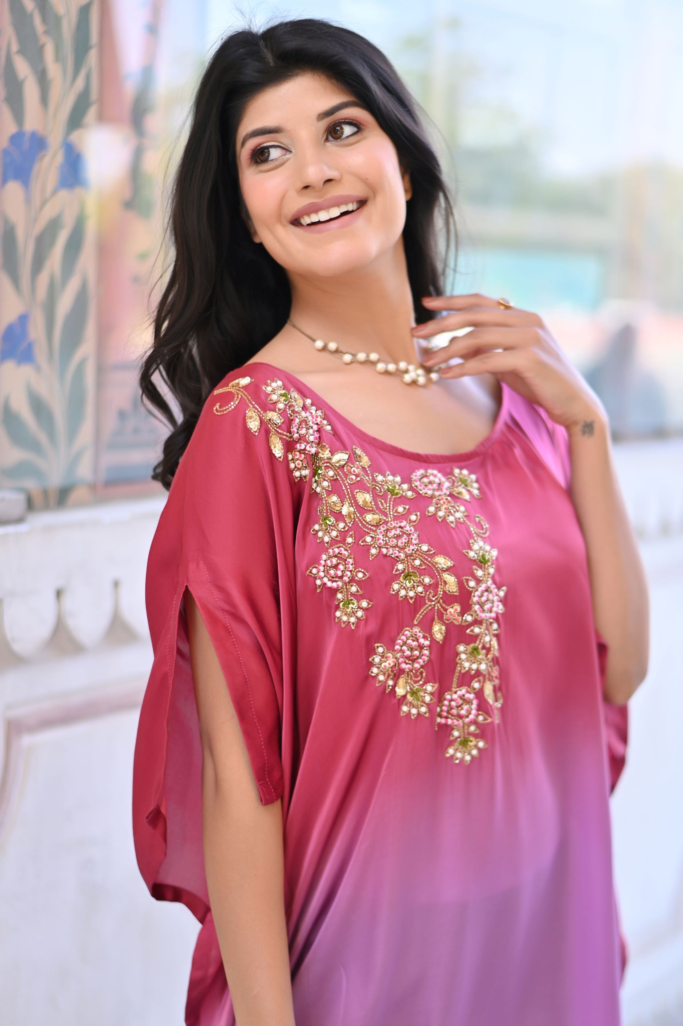 Pink Ombre Free Size Drape Fusion Wear
