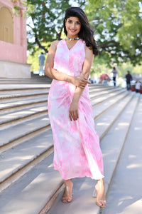 Pink Halter Tye Dye Drape Dress