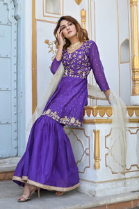 Purple Embroidered Kurta Garara Ethnic Set