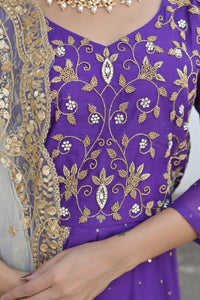 Purple Embroidered Kurta Garara Ethnic Set