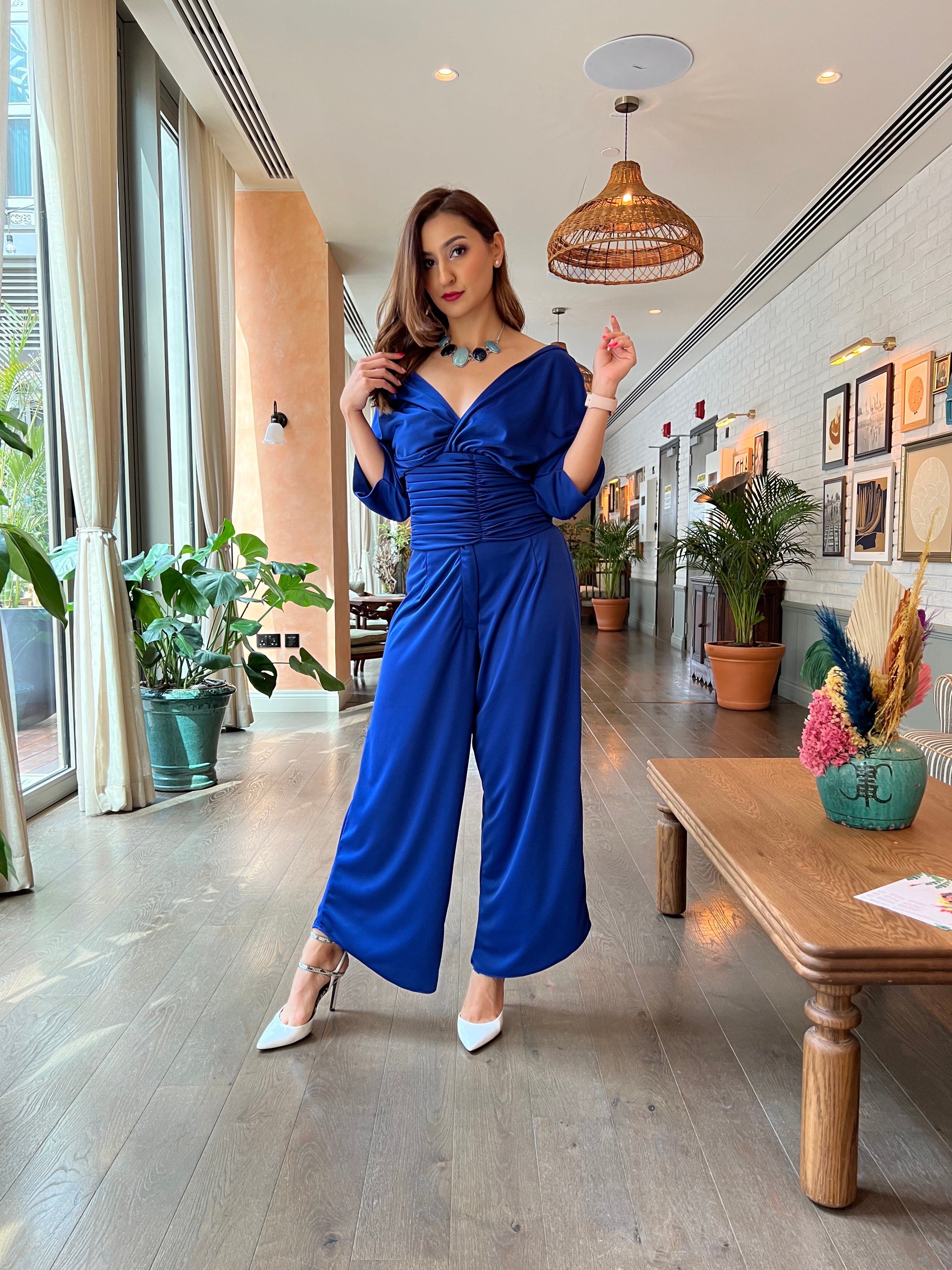 Royal Blue Draped Top Co-Ord Set