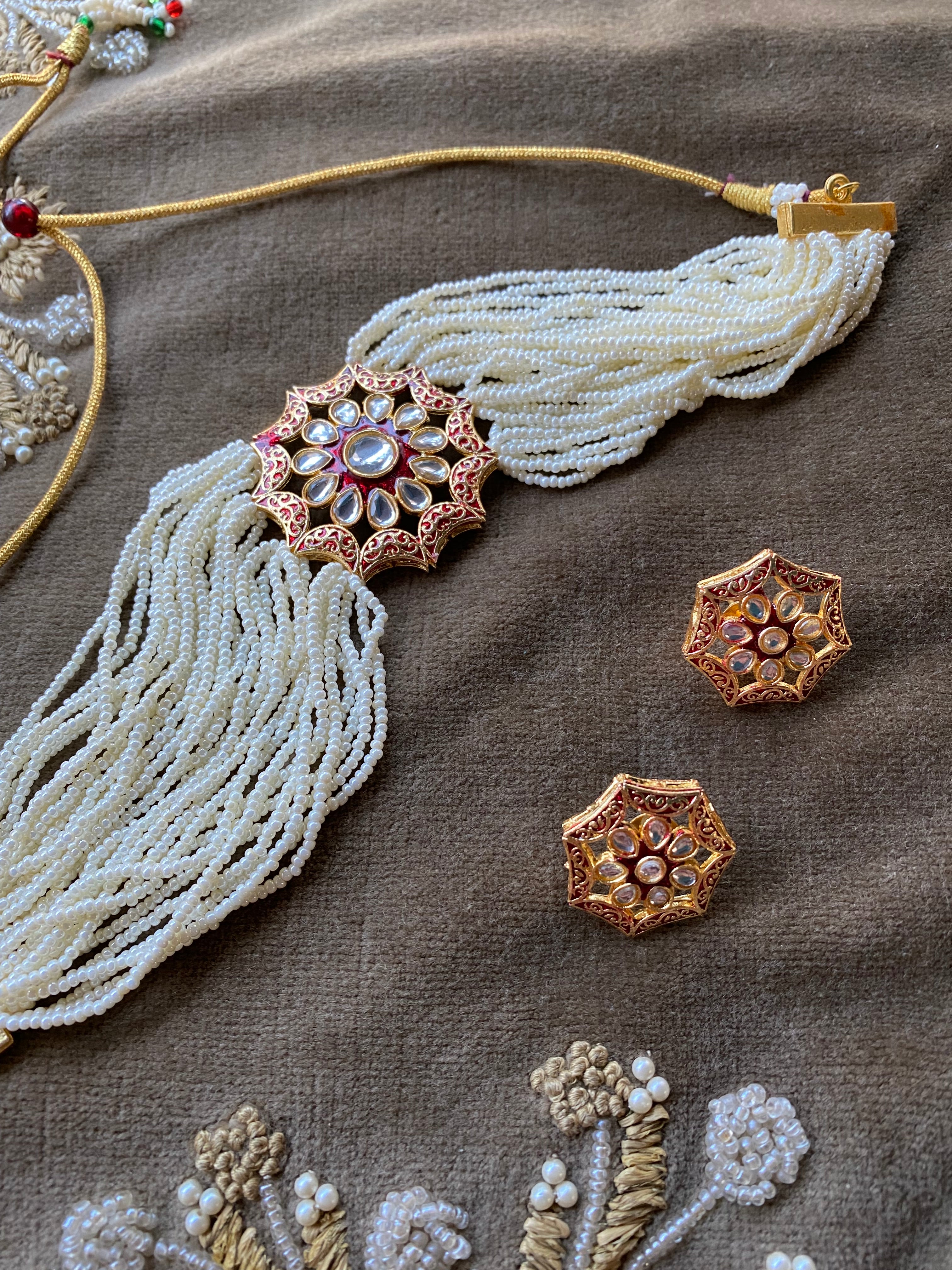 Ruby Kundan Pearl Necklace set