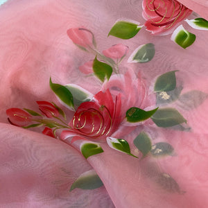 Pale Pink Red Floral Organza fabric