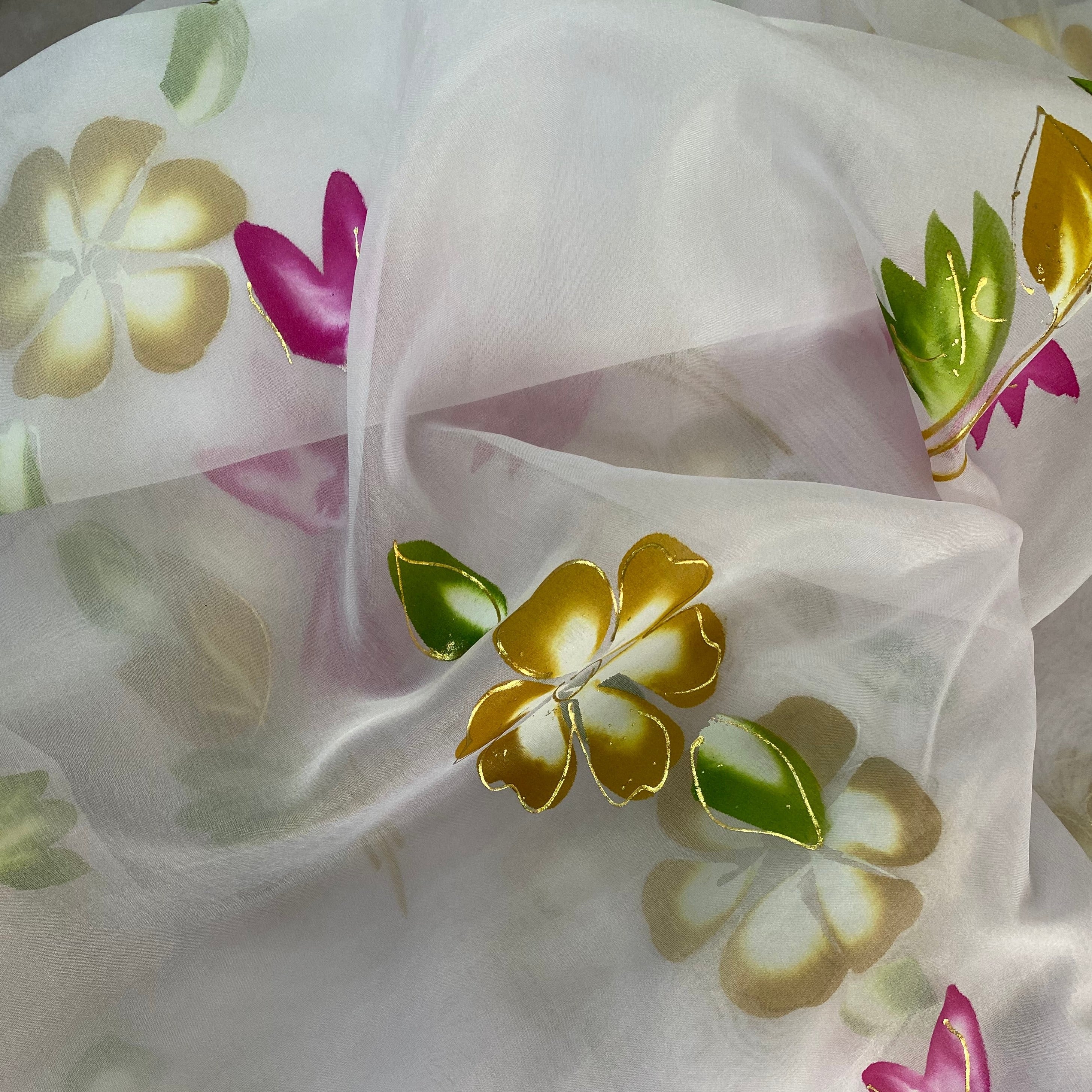 White Mustard Floral Organza fabric