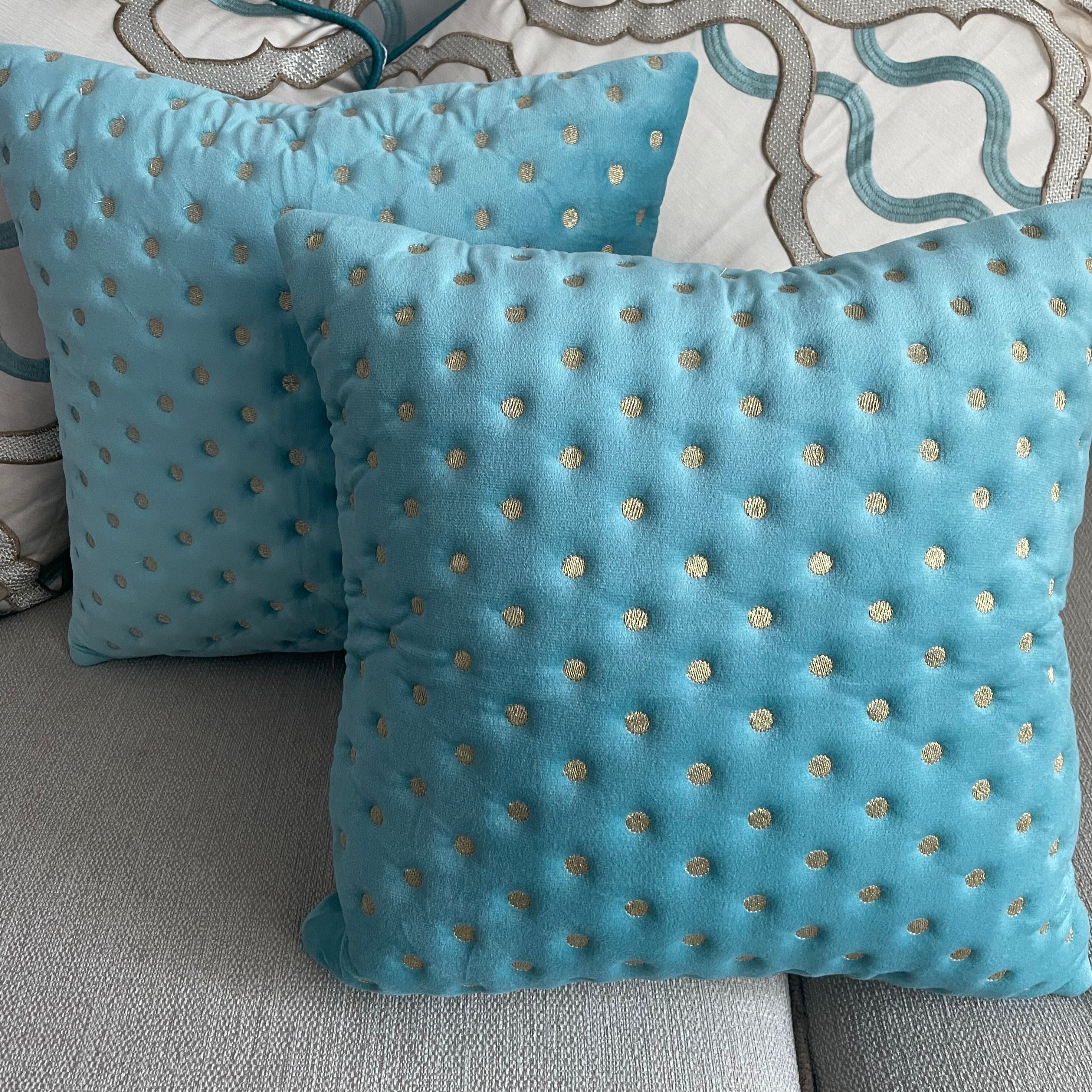 Teal Gold Dots Cushion Cover Set