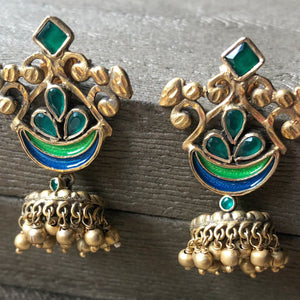 Gold Plated Silver Green Jhumkas