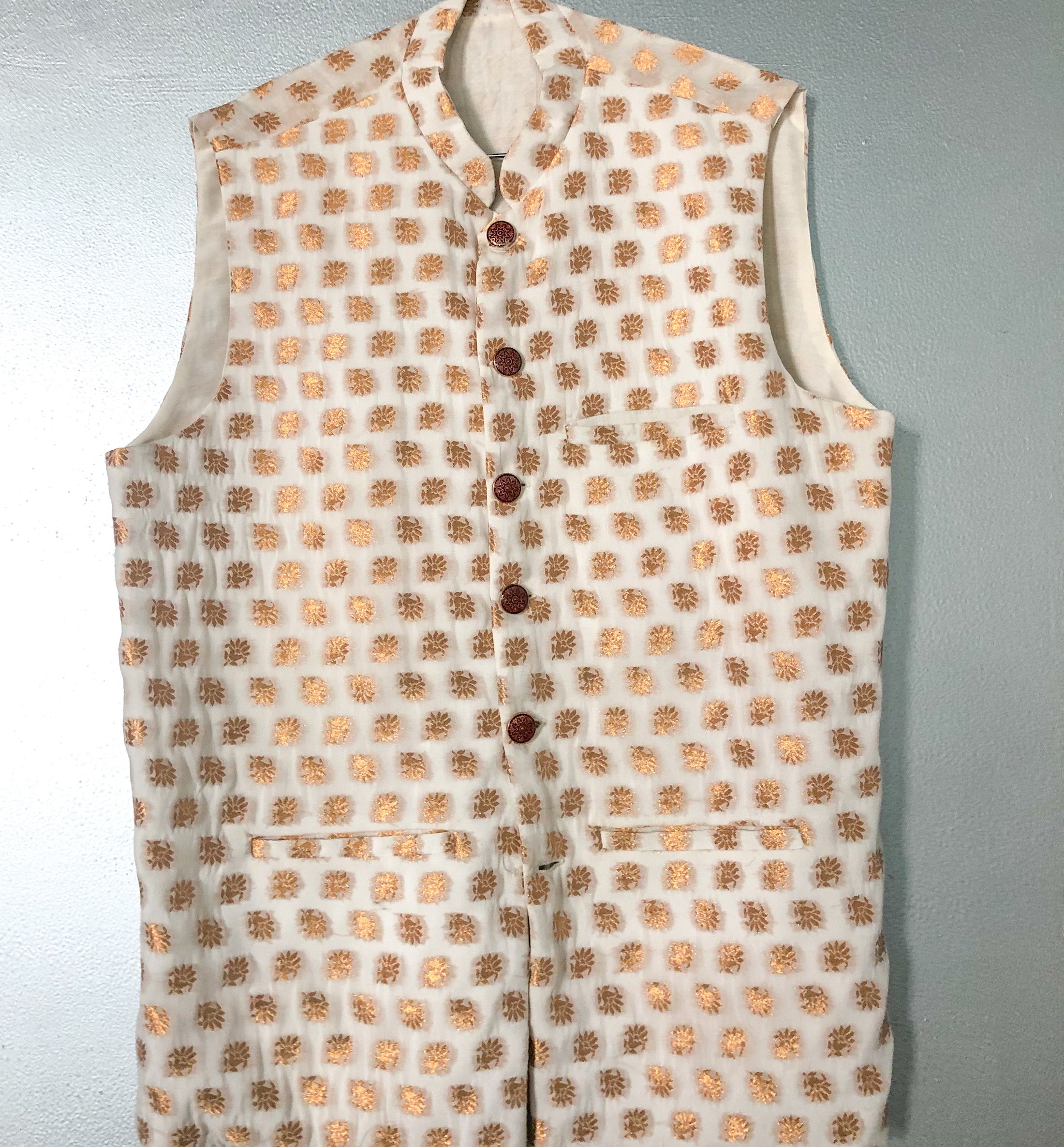 Cream Gold Motif Bandi Men's Jacket