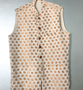 Cream Gold Motif Bandi Men's Jacket