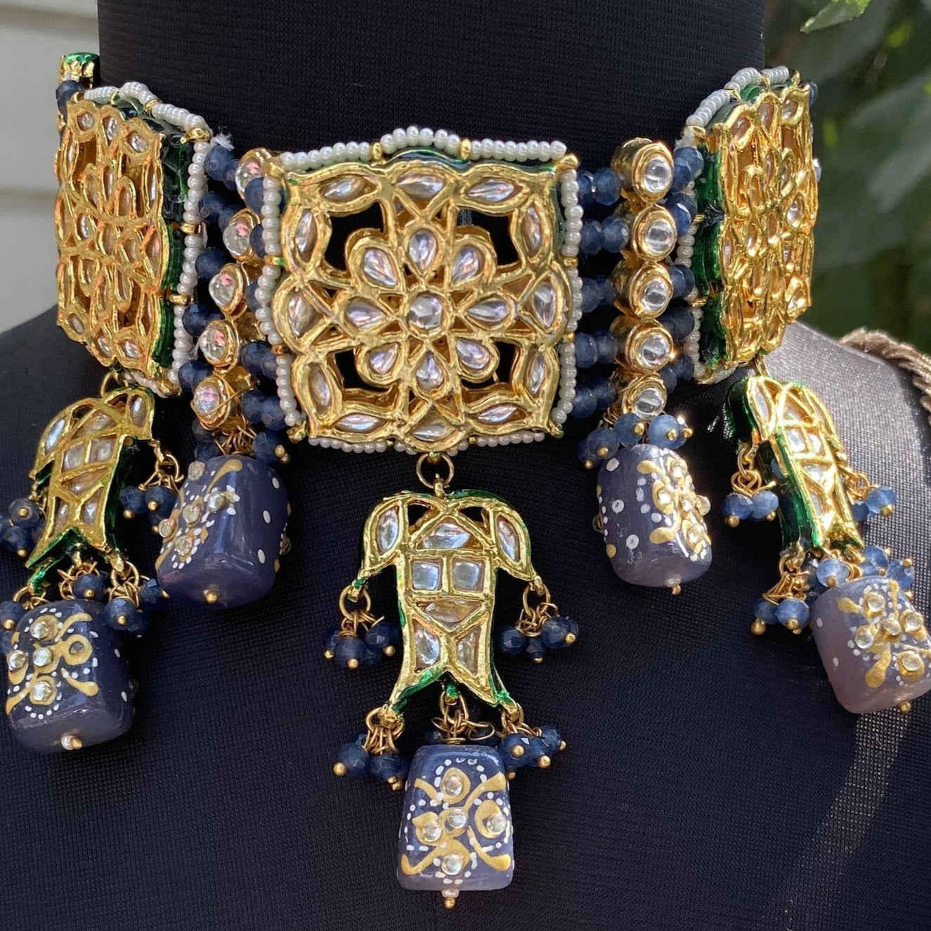 Blue Drop Kundan Necklace Set