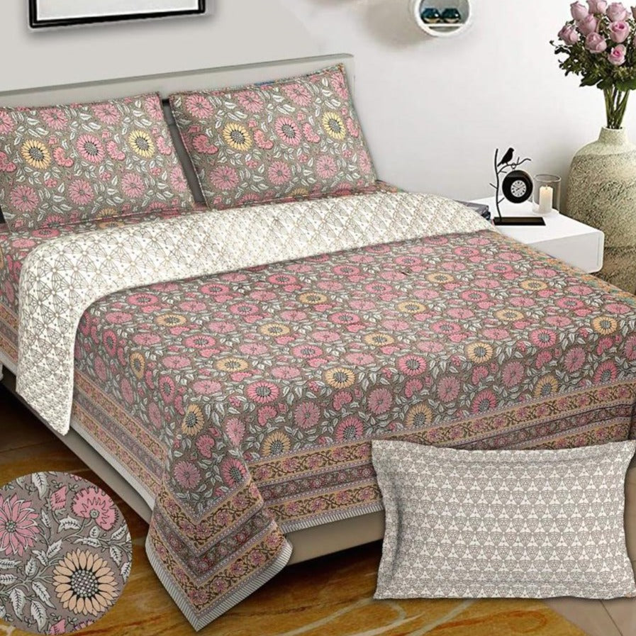 Pink Yellow Floral Bed Set