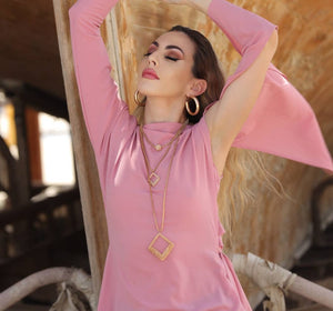 Dust Pink Pleated Drape Top