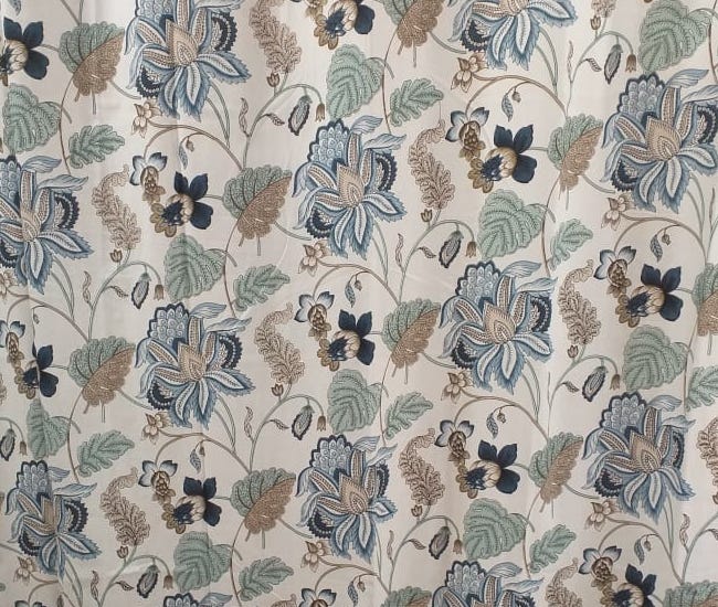White Blue And Mint Floral Curtain