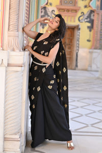 Black and Gold Pre Draped Saree