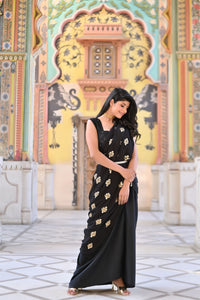 Black and Gold Pre Drapped Saree